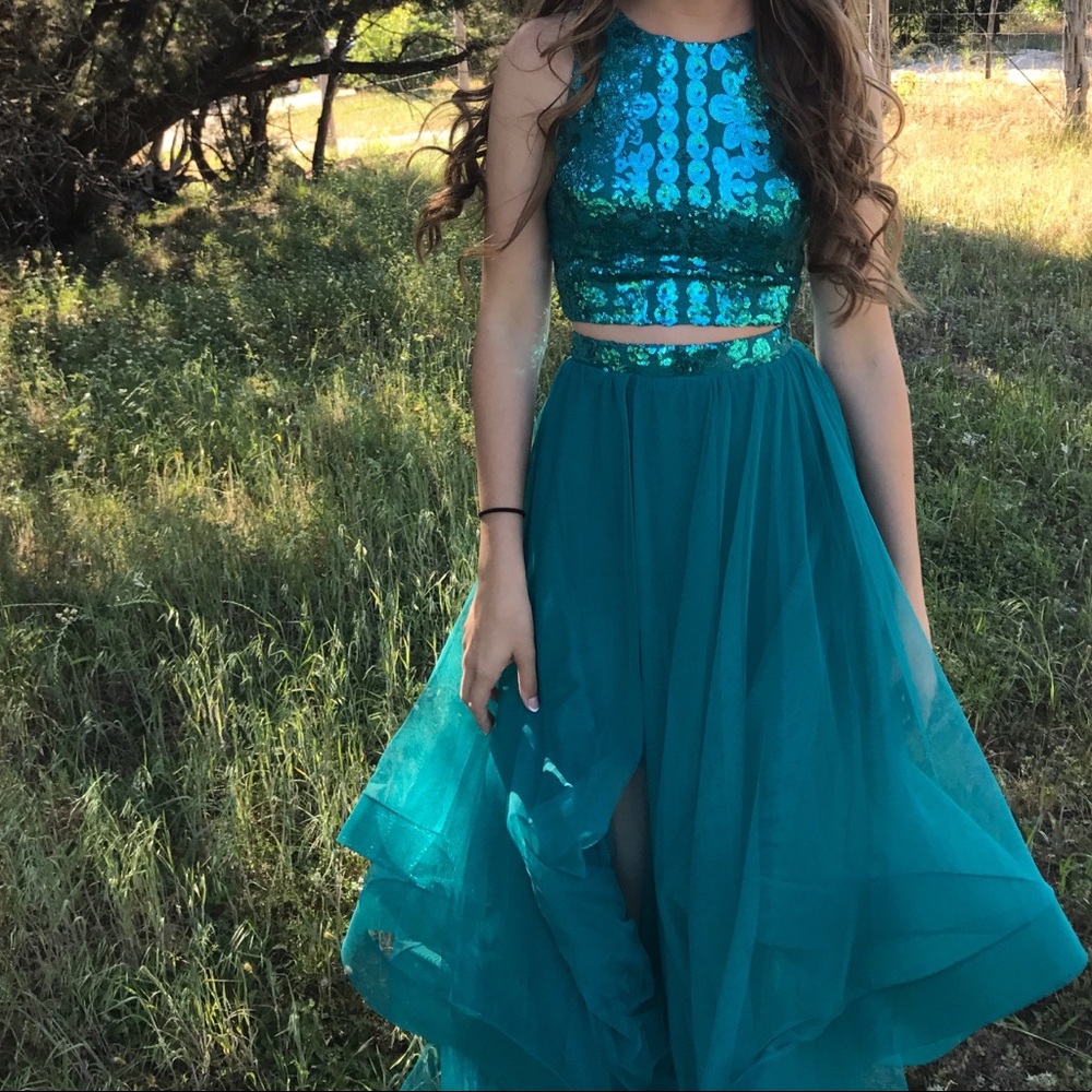 Teal prom dress (2 piece)
